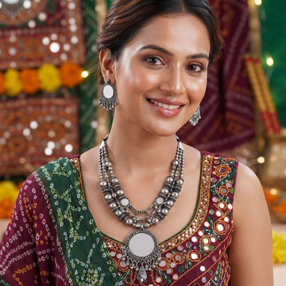Oxidised Layered Traditional Necklace Set