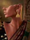 Gold Plated Pink Green Floral Jhumka Earrings
