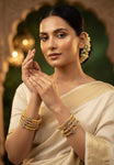 Gold Finish Crystal Floral Bangle Set