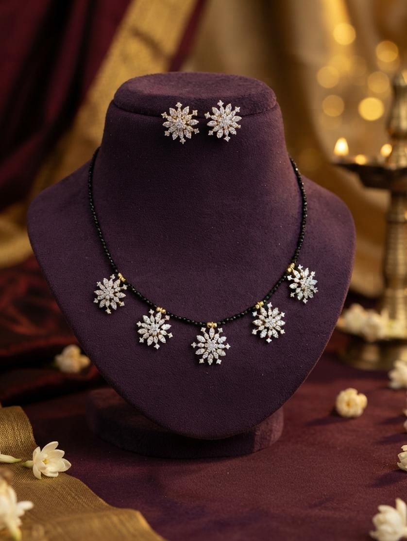 White Floral Beaded Mangalsutra
