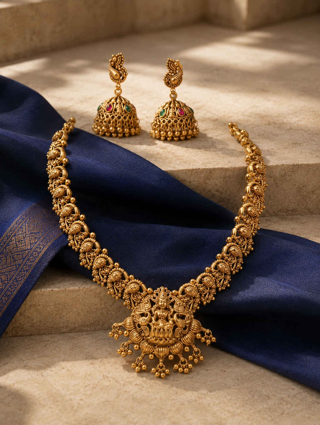 Lakshmi Devi Gold Plated Pendant Necklace Set