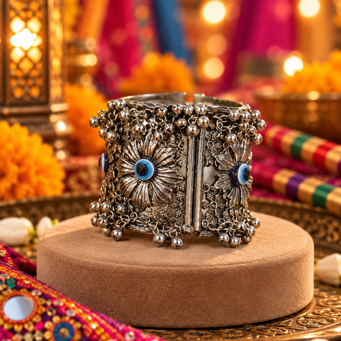 Blue Stone Oxidised Cuff Bracelet