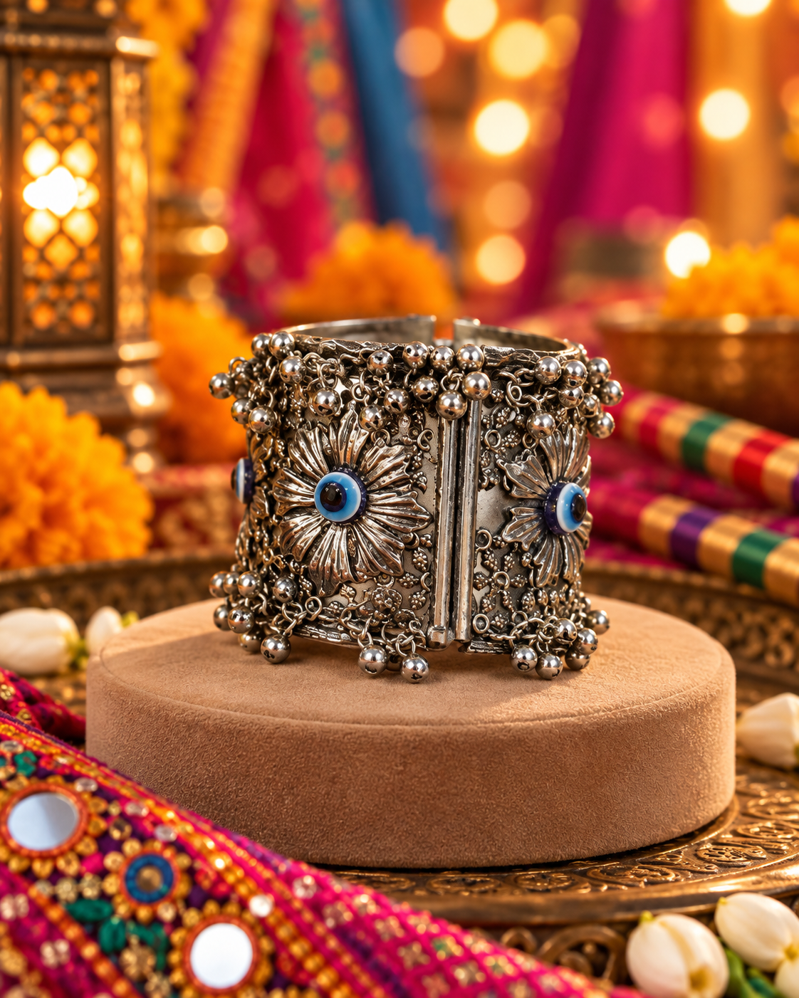 Blue Stone Oxidised Cuff Bracelet