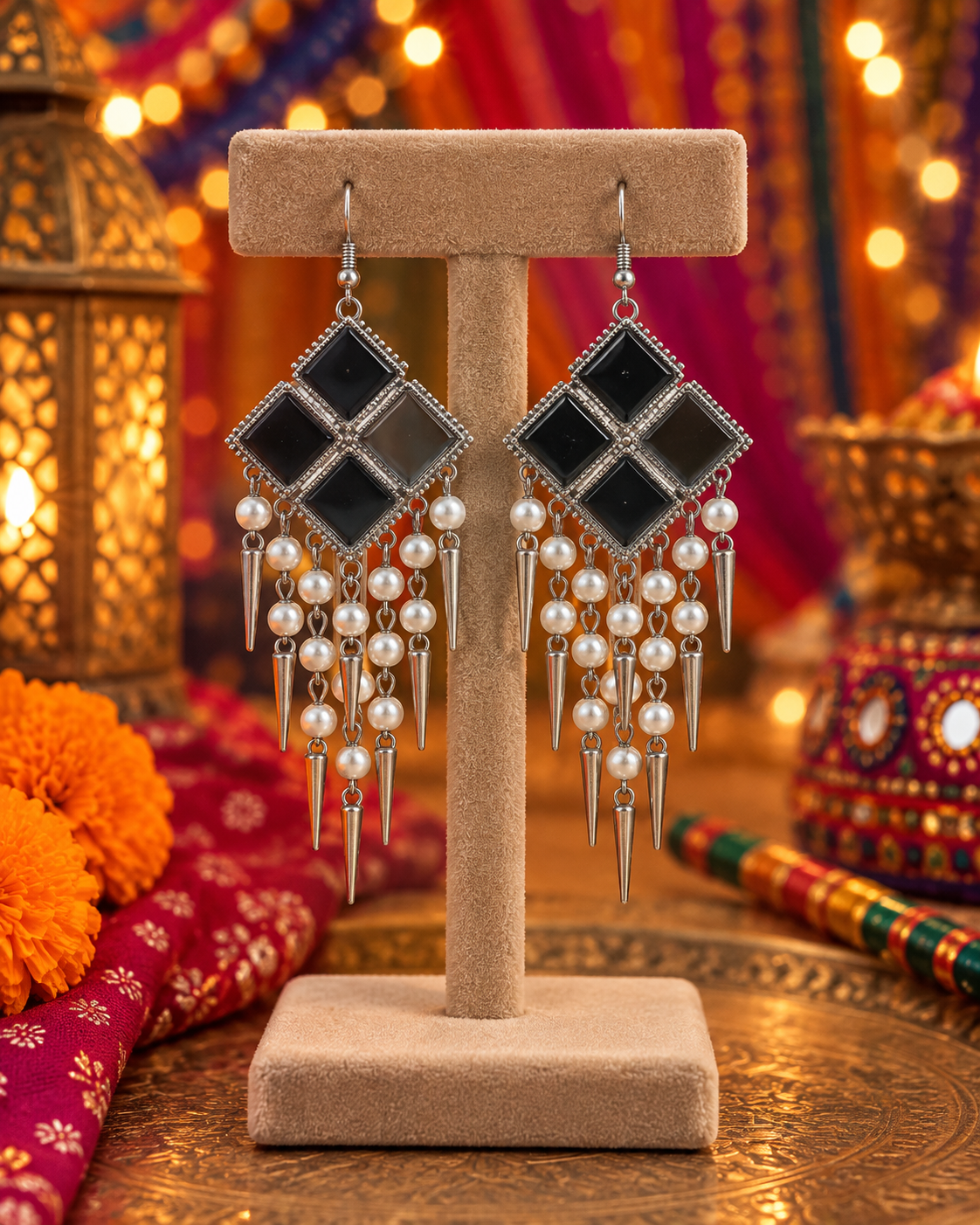 Oxidised Square Drop Earrings