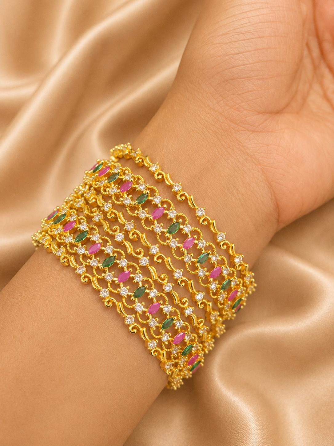 Multicolour Stone Wide Bangle Set