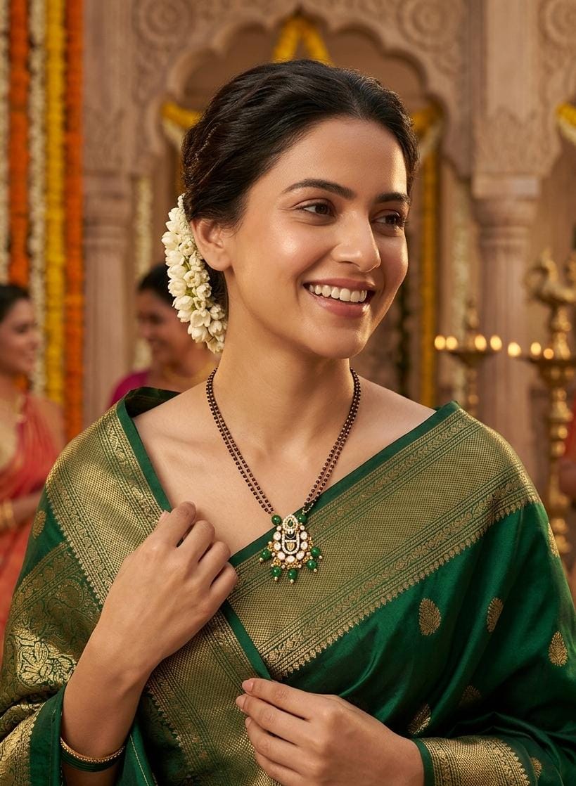 Gold Plated Green Stone Designer Mangalsutra