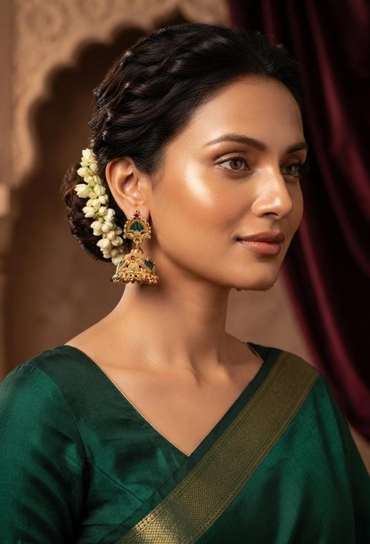 Green Stone Dome Jhumka Earrings
