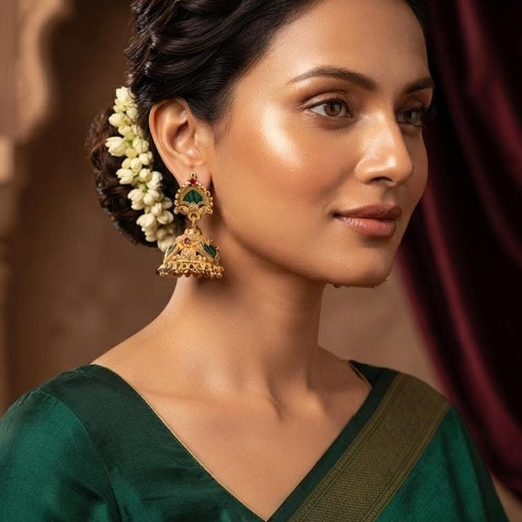 Green Stone Dome Jhumka Earrings