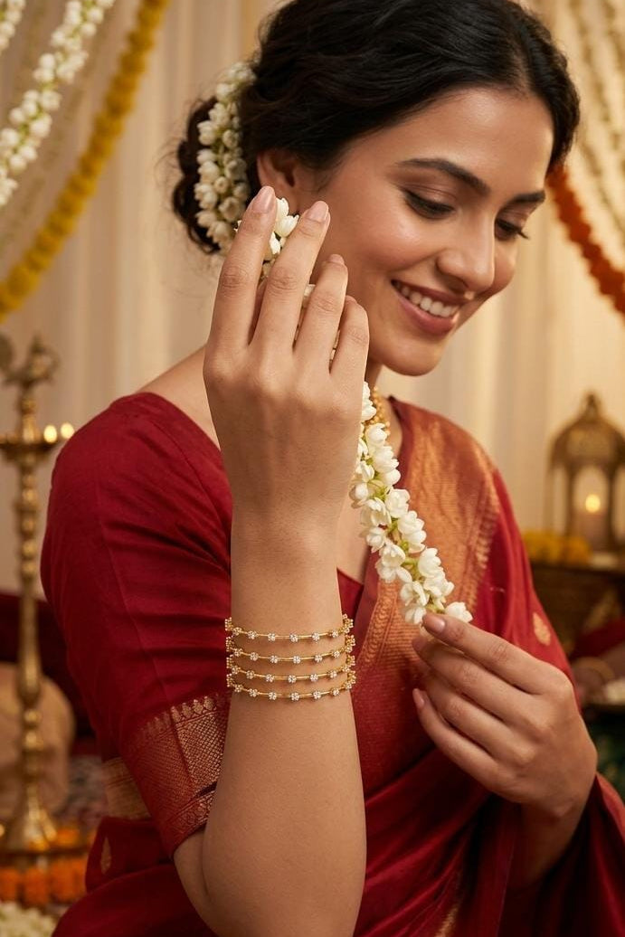 Gold Plated White Stone Multi-Row Bangle