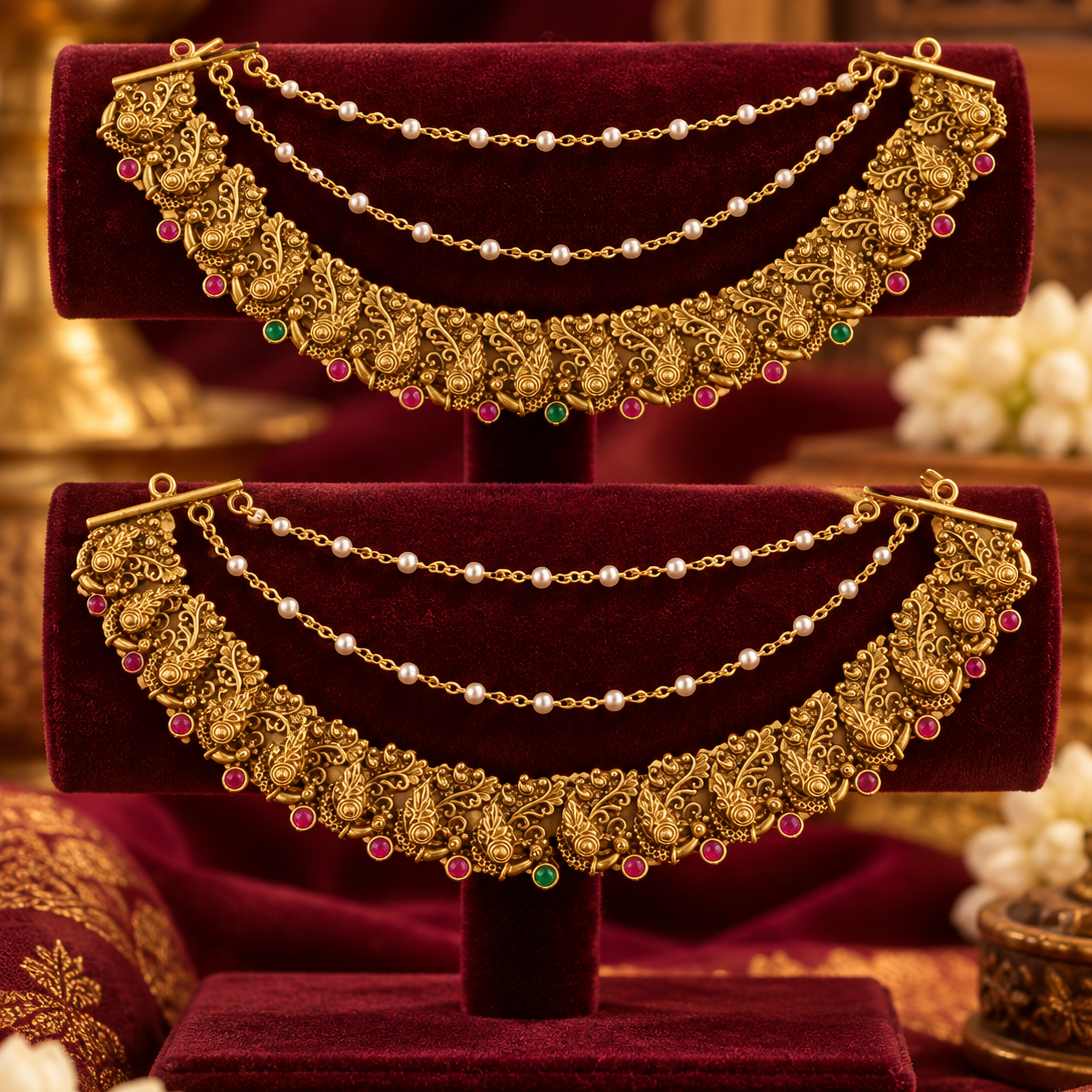 Traditional Gold Finish Mattal Earrings Chain