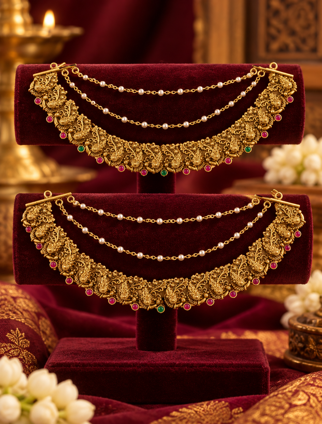 Traditional Gold Finish Mattal Earrings Chain