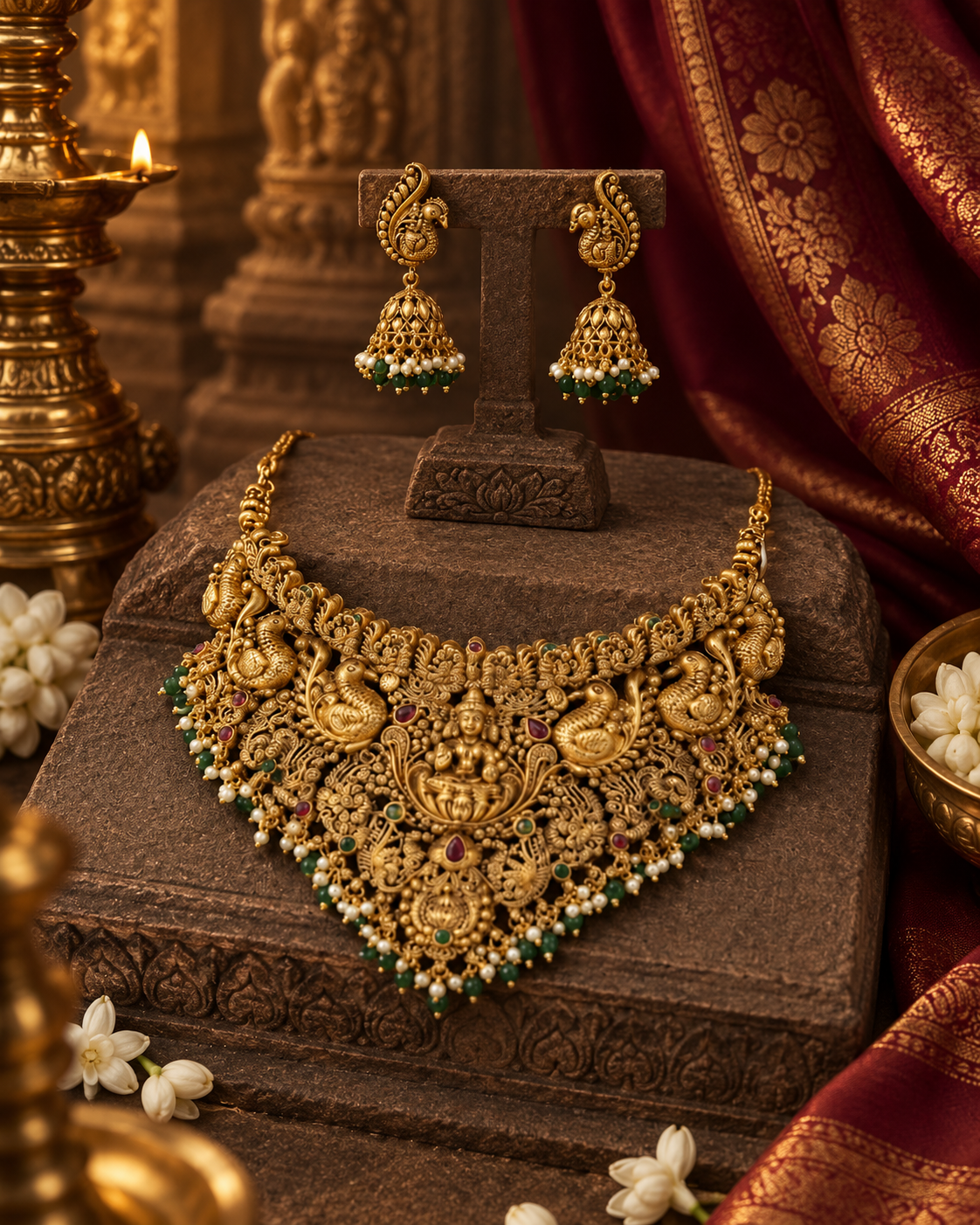 Peacock Lakshmi Devi Gold Plated Choker Necklace Set