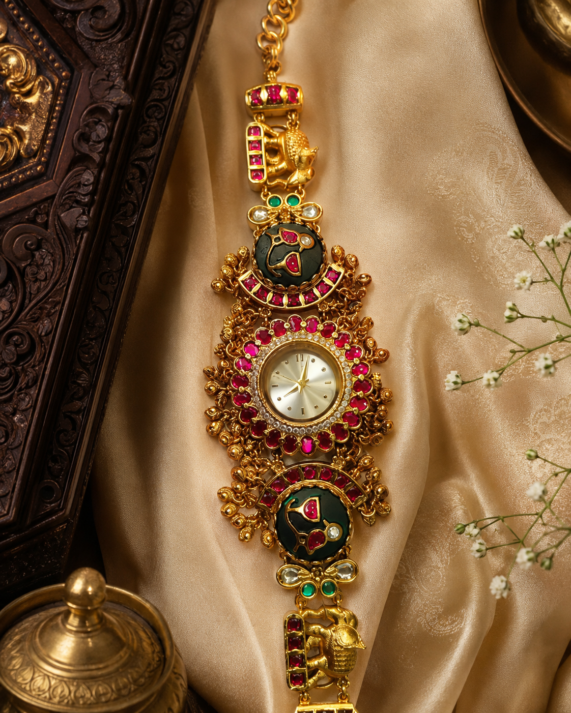 Ruby Green Kundan Heritage Watch