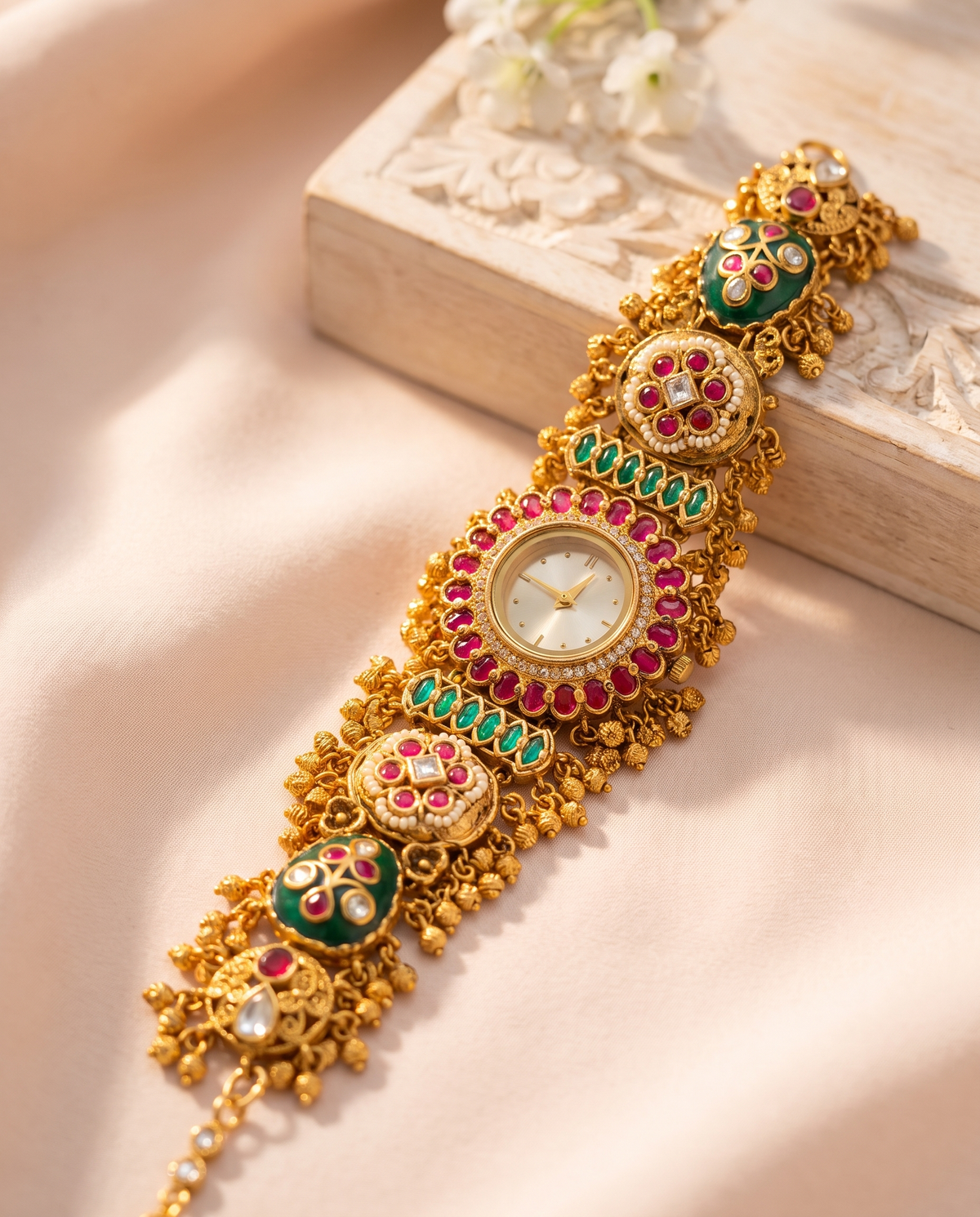 Rajwadi Multicolour Kundan Floral Watch