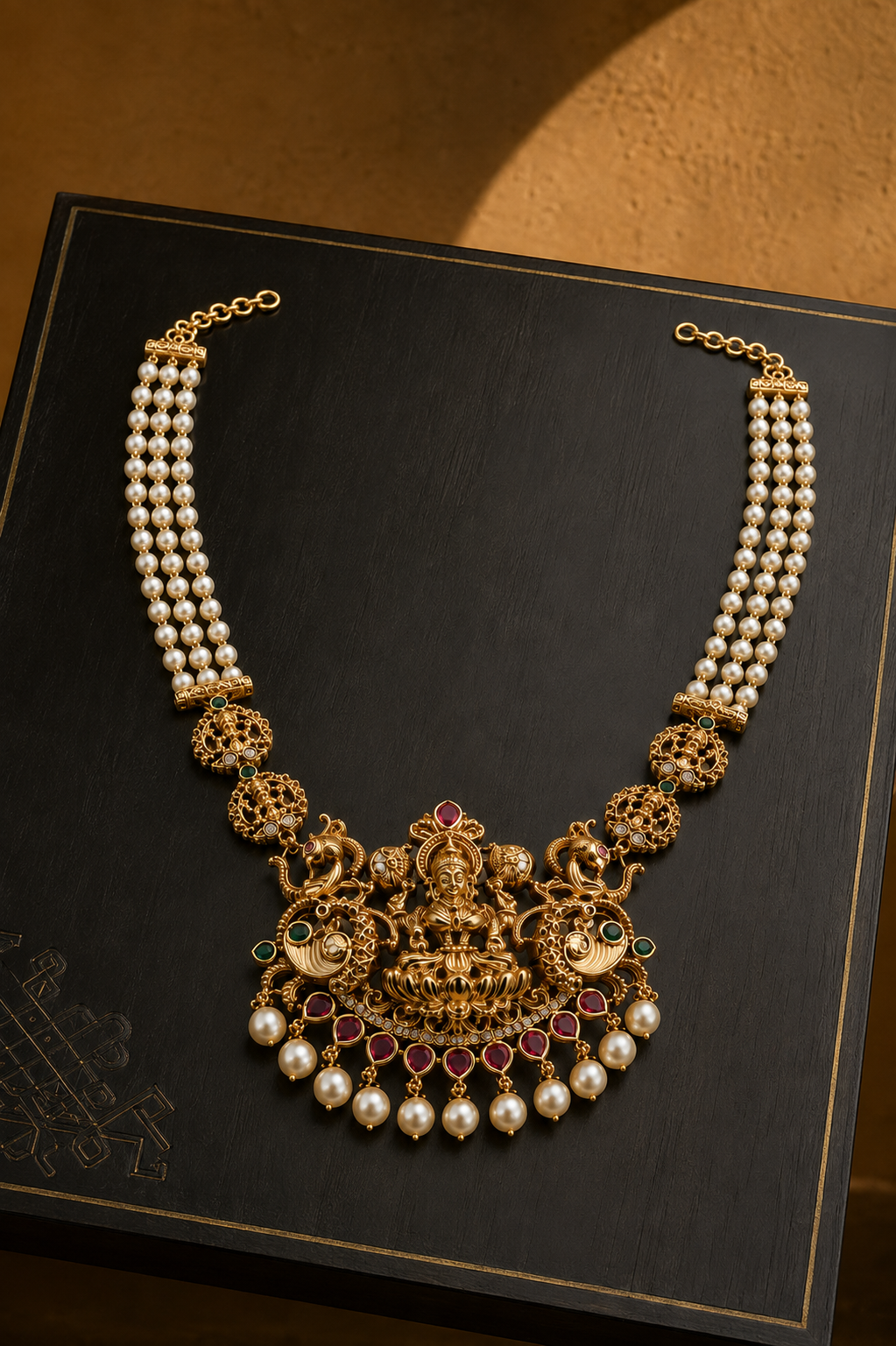 Lakshmi Devi Bridal Layered Gold Plated Necklace Set