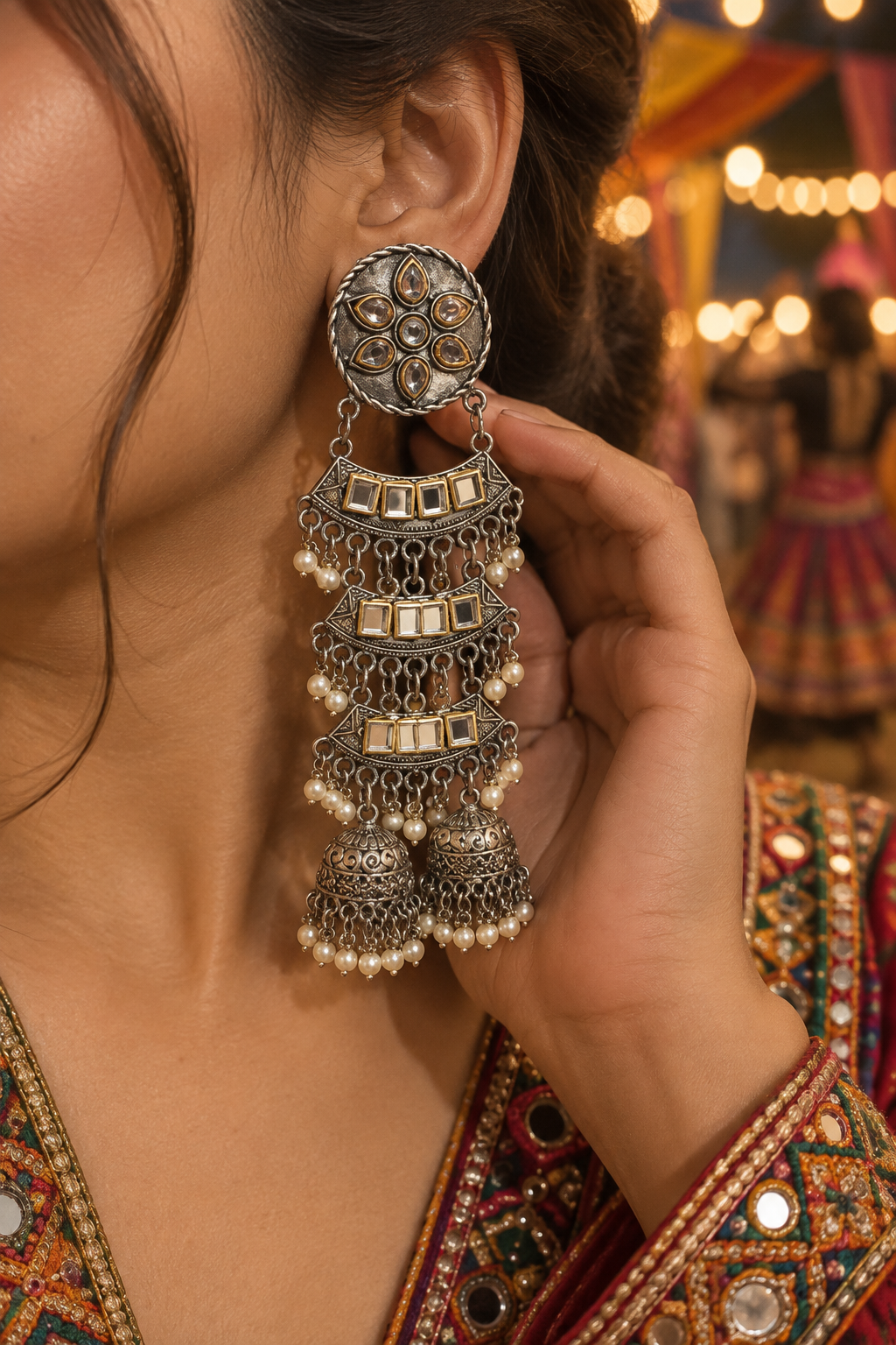 Oxidised Layered Jhumka Earrings