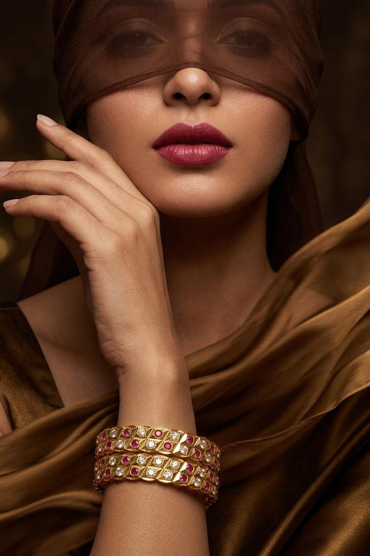 Gold Plated Pink White Stone Designer Bangle