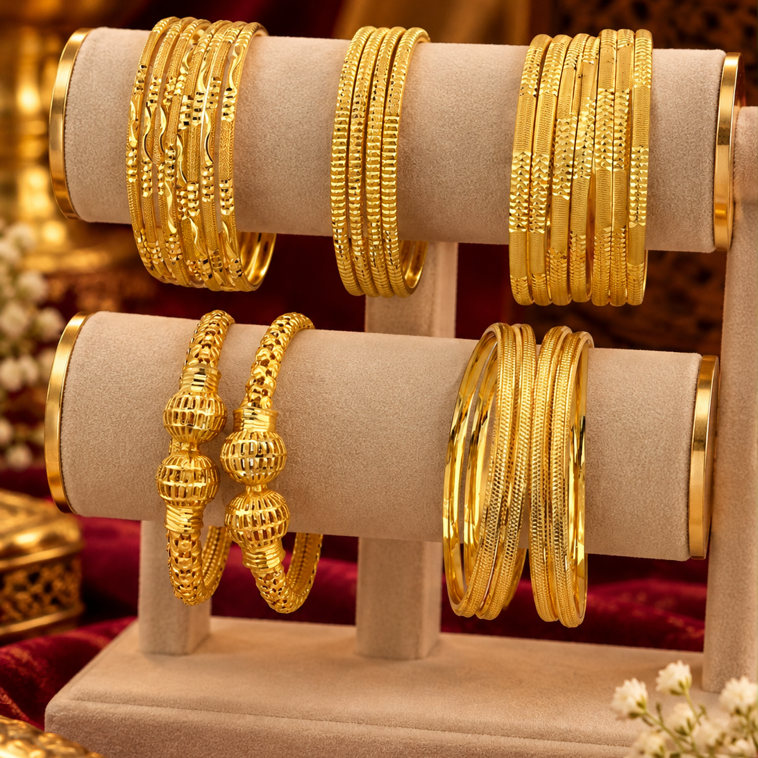 5 Classic Layered Gold Finish Bangle Set