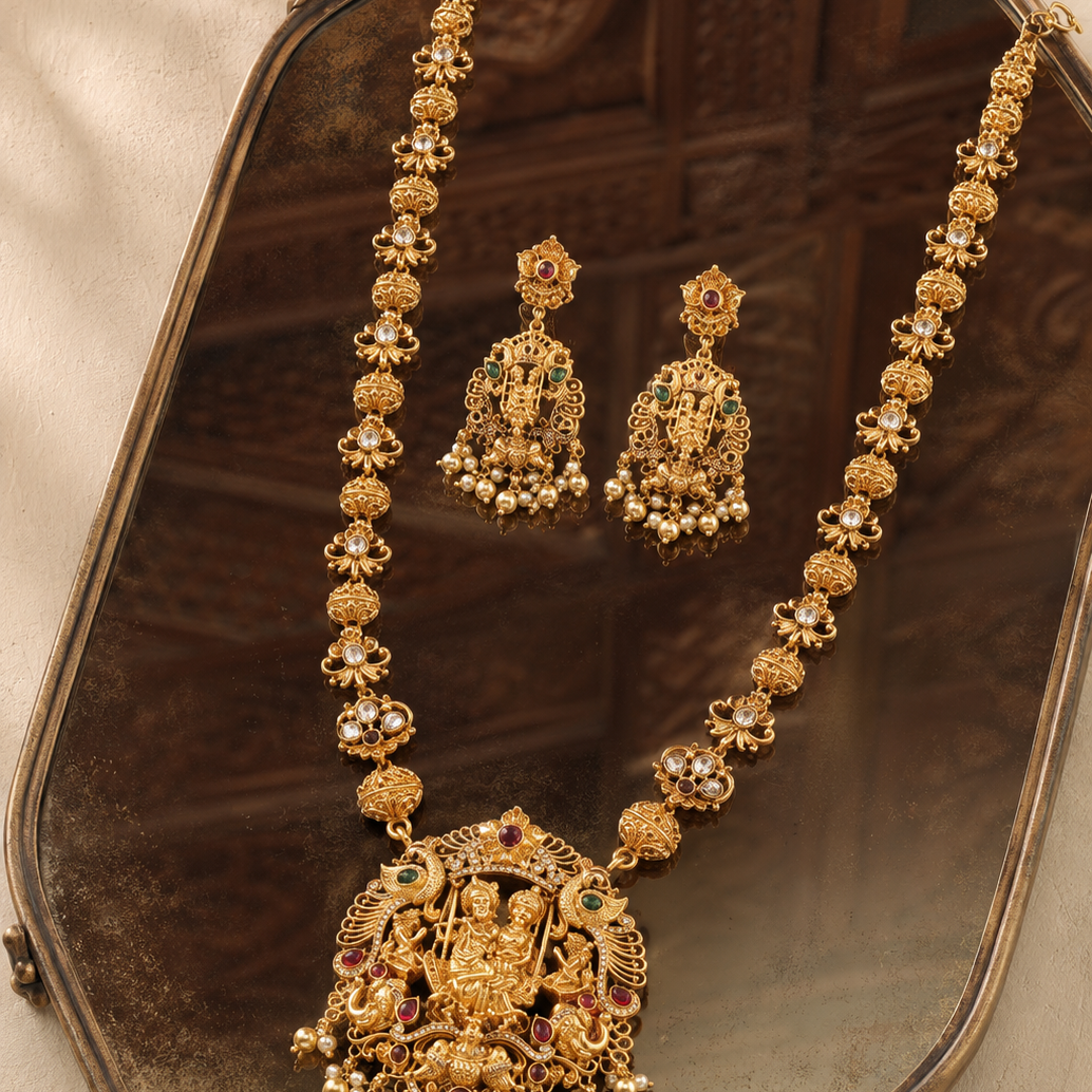 Long Temple Gold Plated Necklace Set