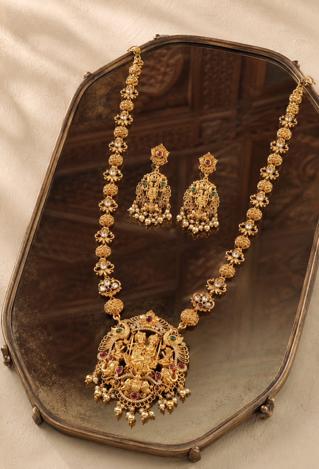 Long Temple Gold Plated Necklace Set