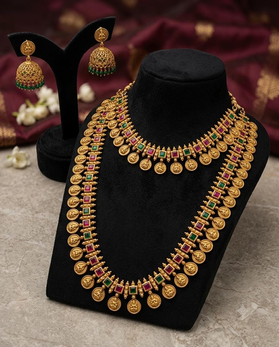 Gold Finish Temple Coin Necklace Set