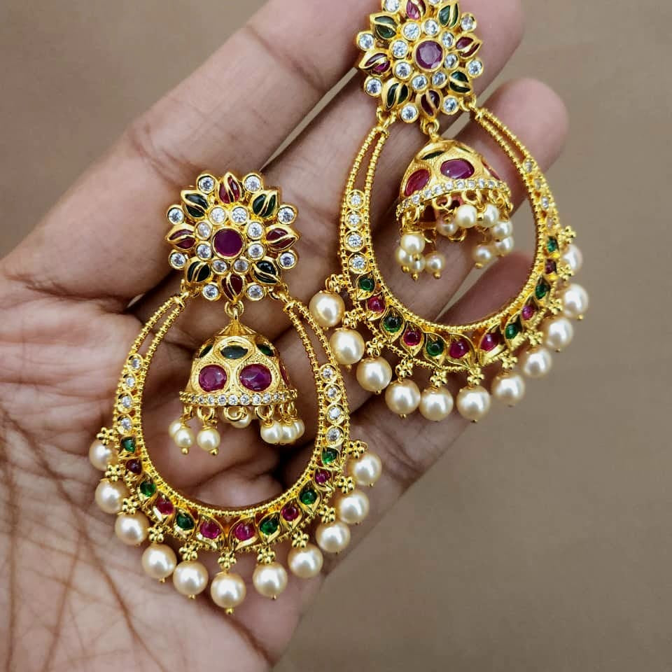 Multicolour Chandbali Jhumka Earrings