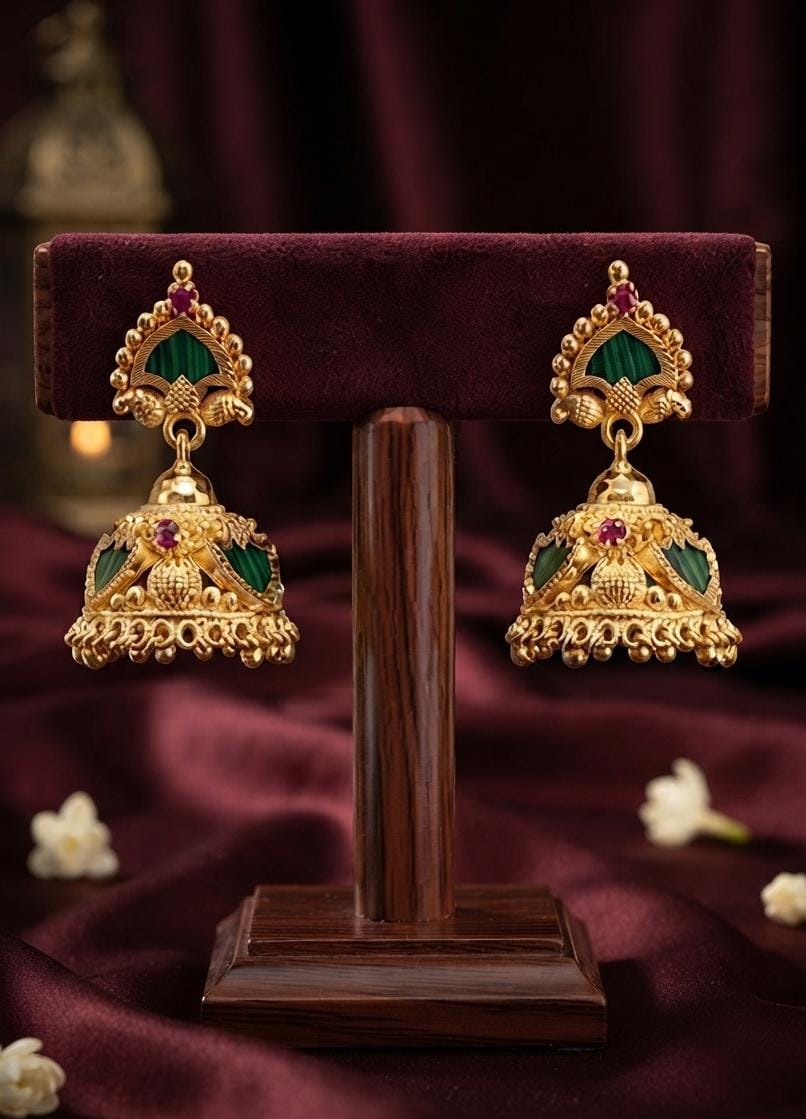 Green Stone Dome Jhumka Earrings