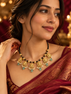 Green Stone Floral Black Bead Mangalsutra