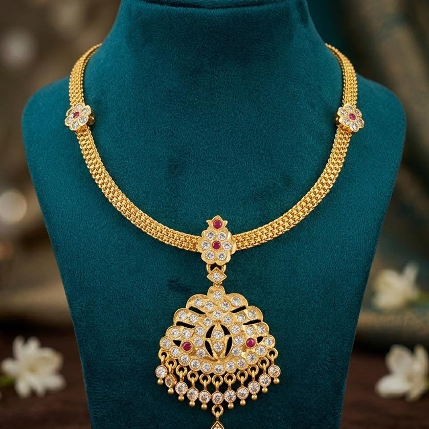 Gold Finish Floral Pendant Necklace
