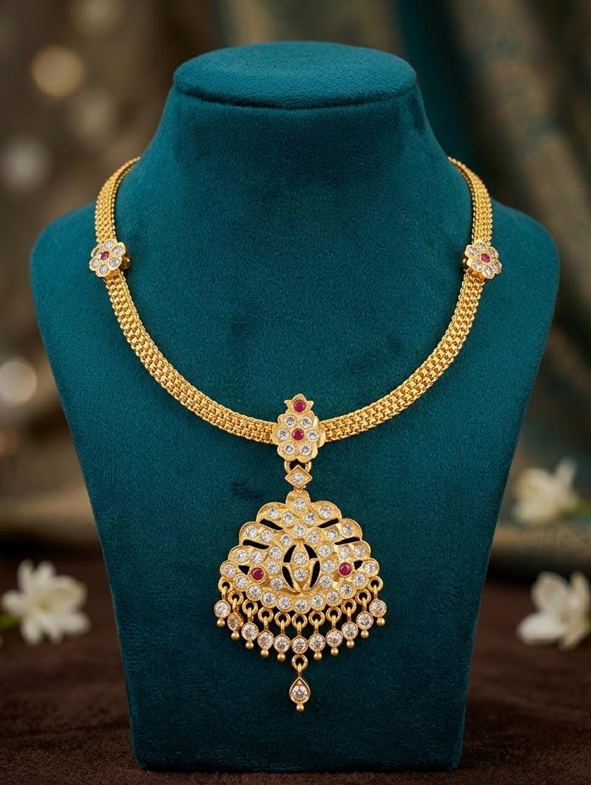 Gold Finish Floral Pendant Necklace