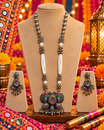 Oxidised Pink Stone Necklace Set