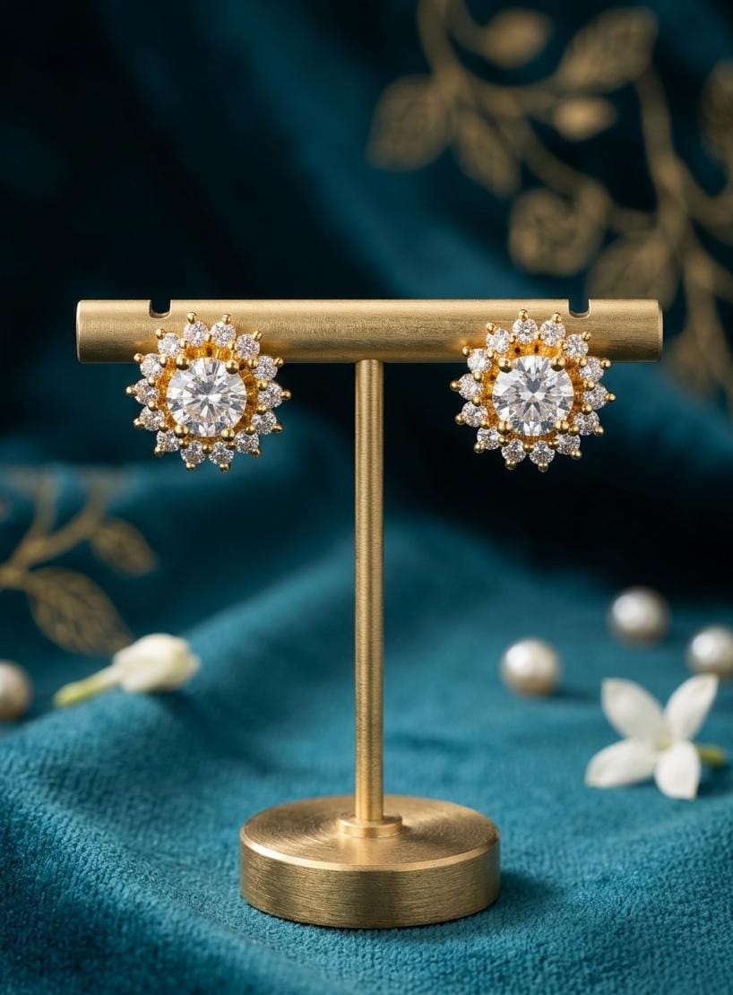 Clear Stone Cluster Floral Stud Earrings