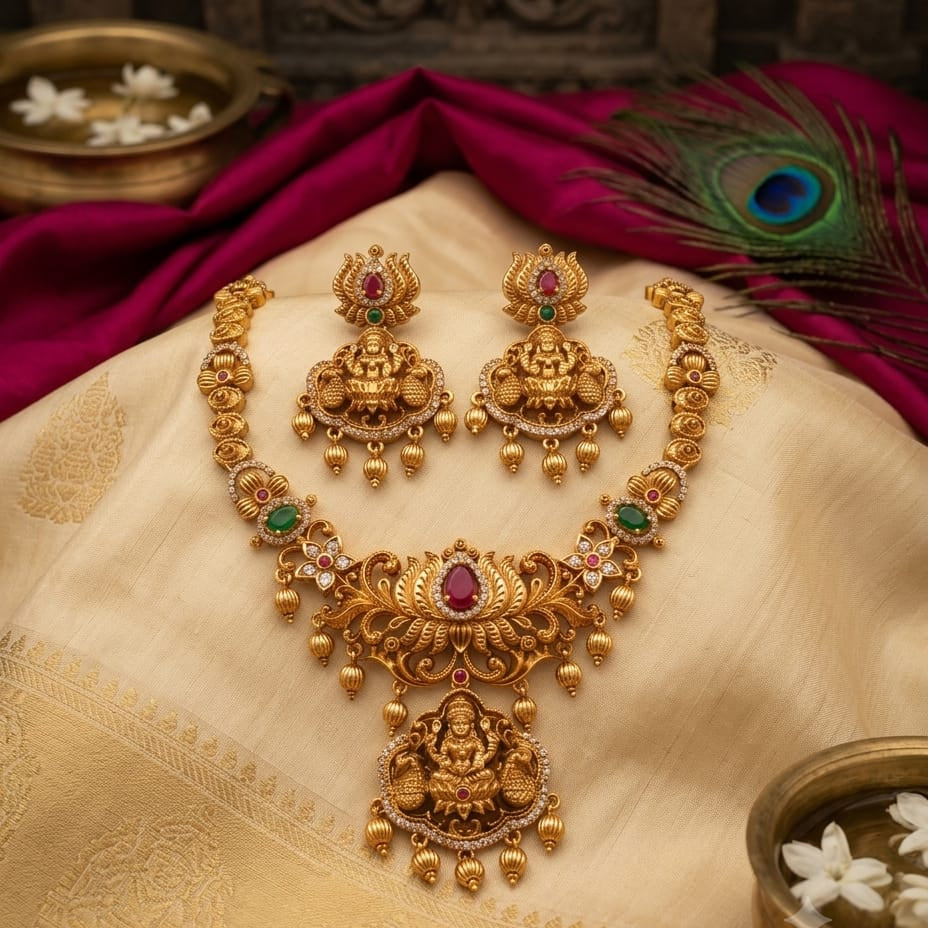 Lakshmi Temple Gold-Plated Necklace Set