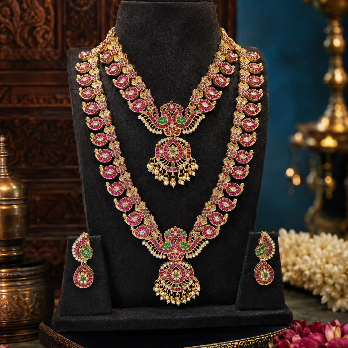 Pink Kundan Bridal Gold Plated Jewellery Combo
