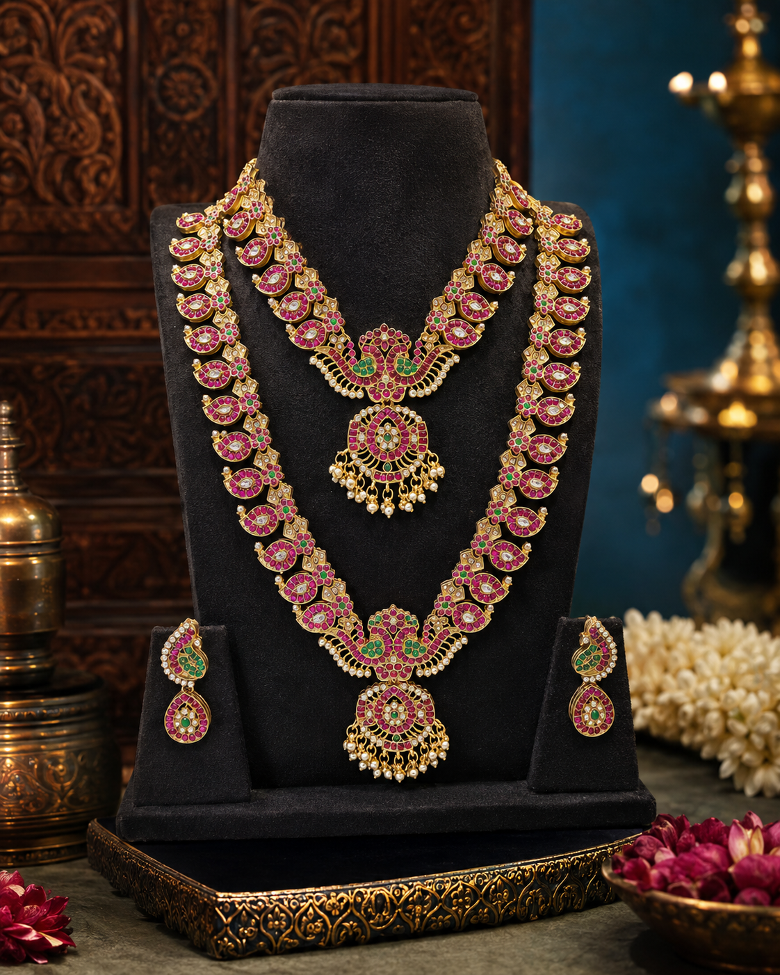 Pink Kundan Bridal Gold Plated Jewellery Combo