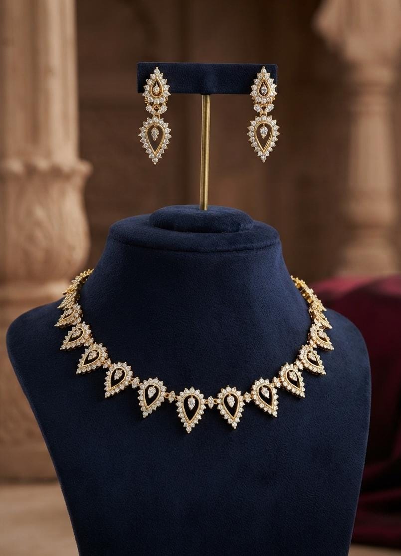 Gold Finish Teardrop Motif Necklace Set