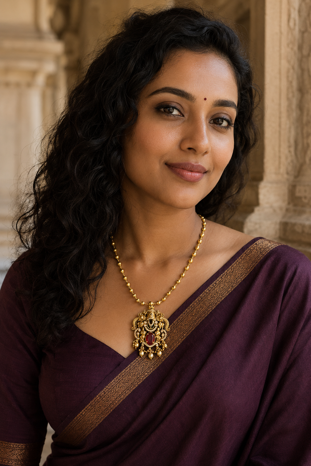 Lakshmi Devi Gold Plated Pendant Beaded Chain Necklace