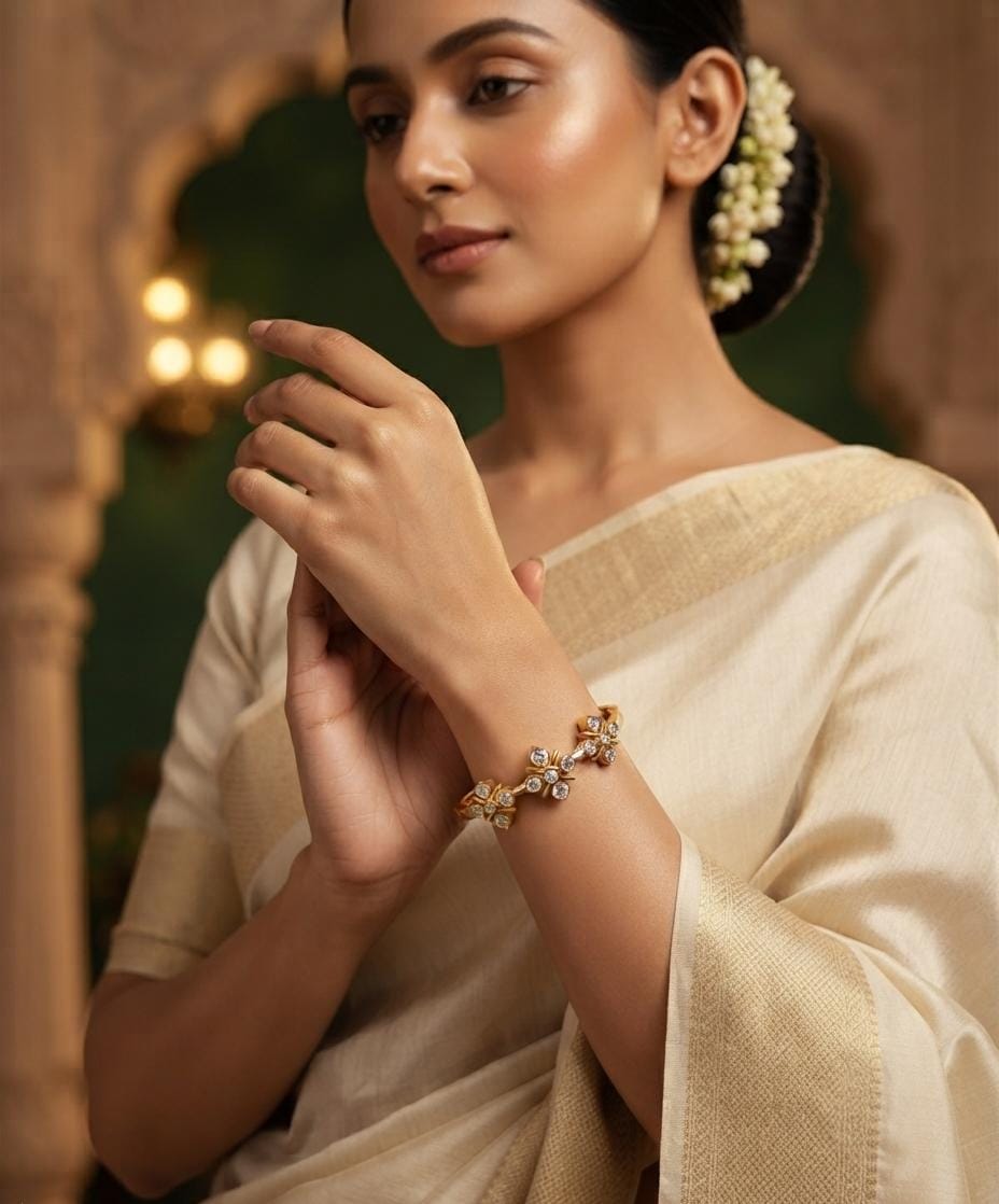 Gold Finish Floral Stone Kada