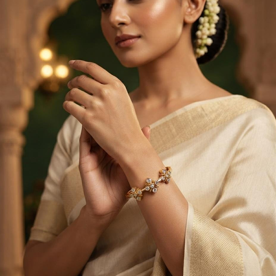 Gold Finish Floral Stone Kada