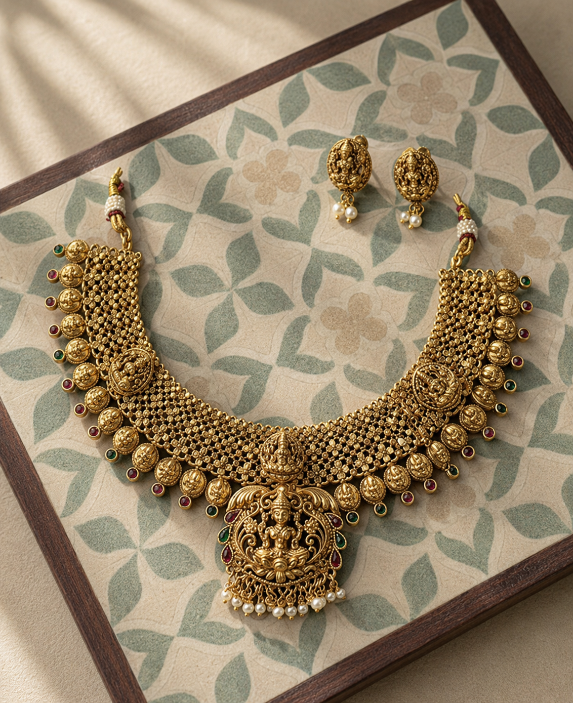 Mesh Lakshmi Devi Gold Plated Choker Necklace Set