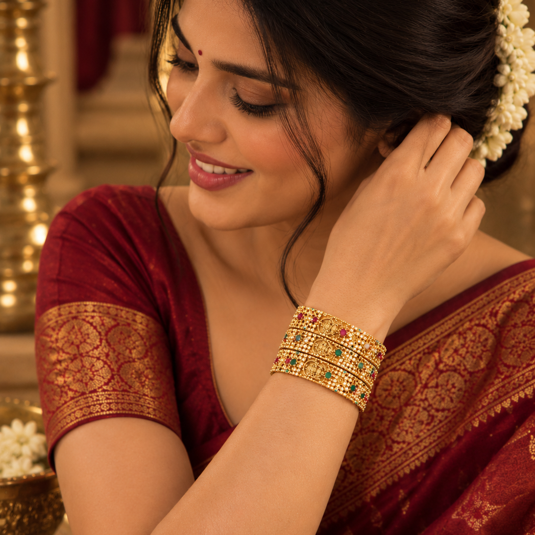 Multicolour Floral Temple Bangle