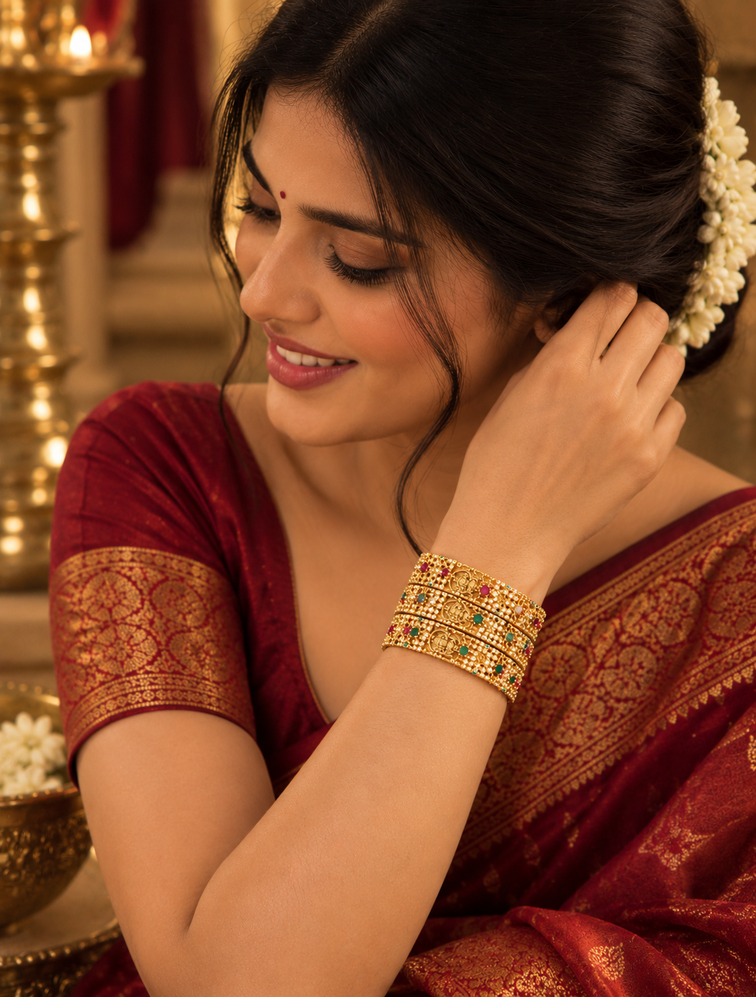 Multicolour Floral Temple Bangle