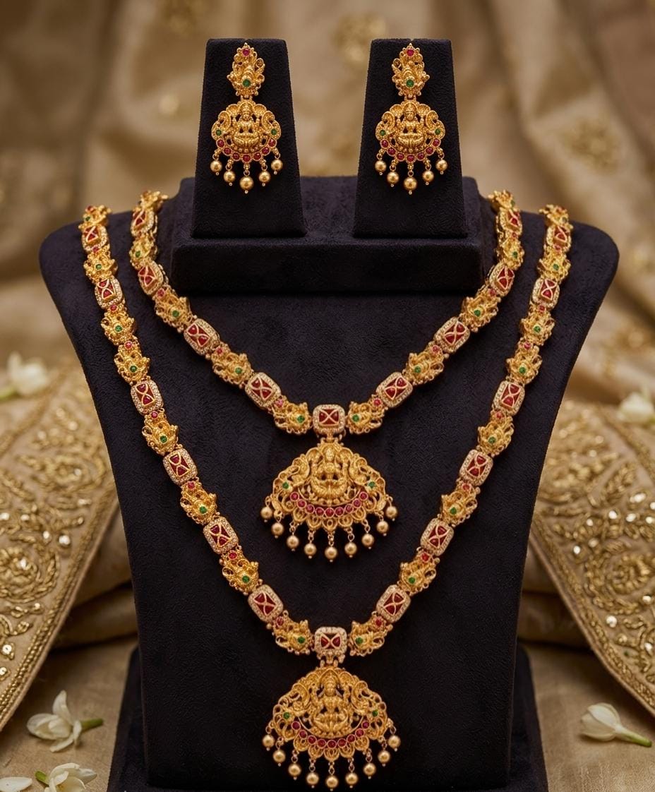 Layered Gold Finish Temple Necklace Set