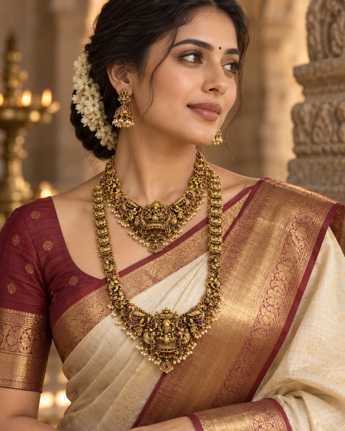 Lakshmi Devi Bridal Gold Plated Choker and Haram Set