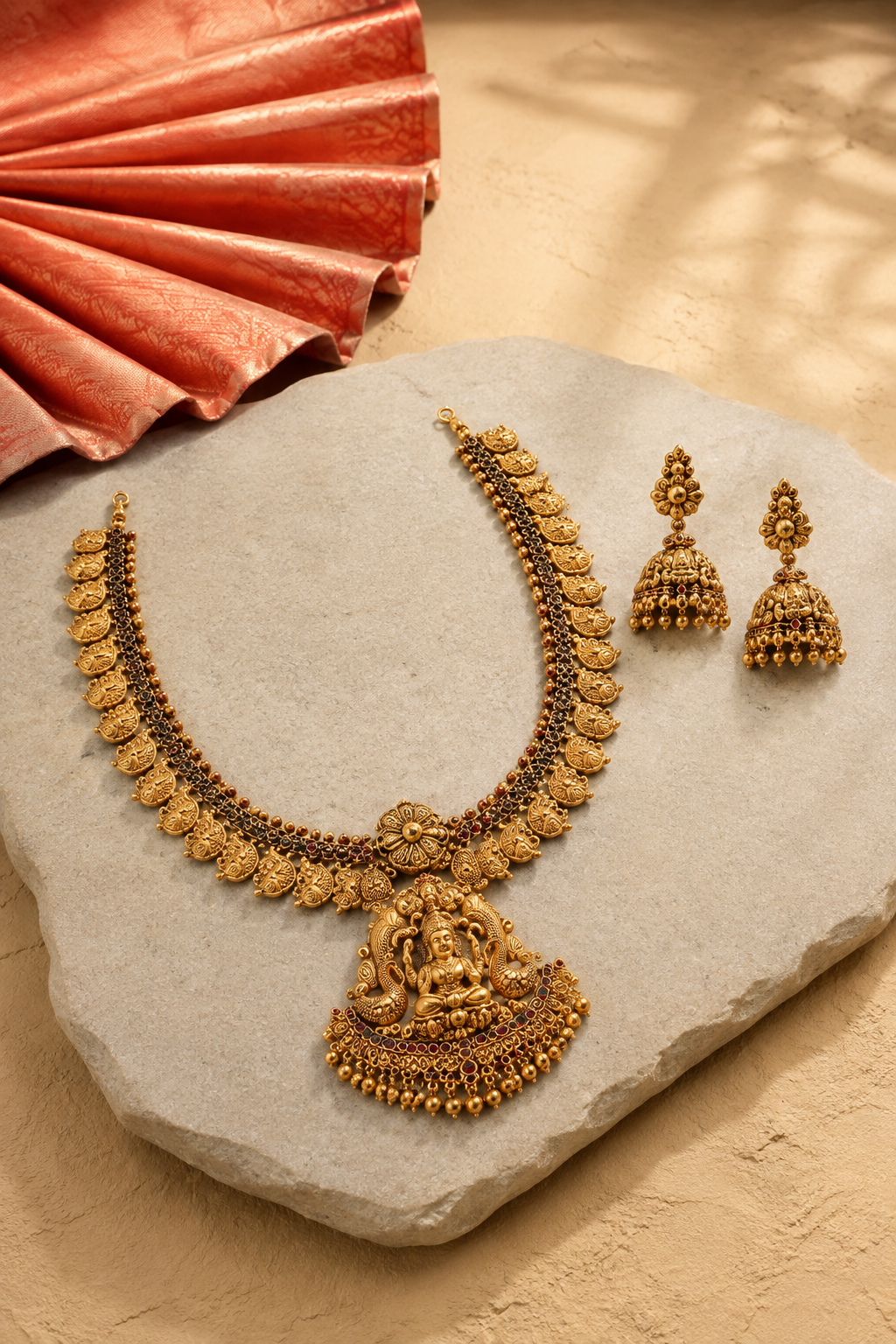 Kasula Gold Plated Necklace with Lakshmi Devi Pendant Set
