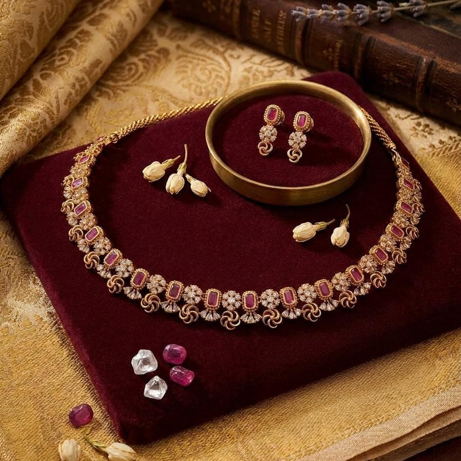 Ruby Stone Gold-Plated Necklace Set