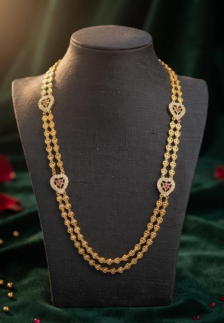 Gold Finish Double Chain Heart Motif Necklace