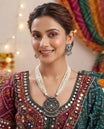 Oxidised Round Motif Necklace Set