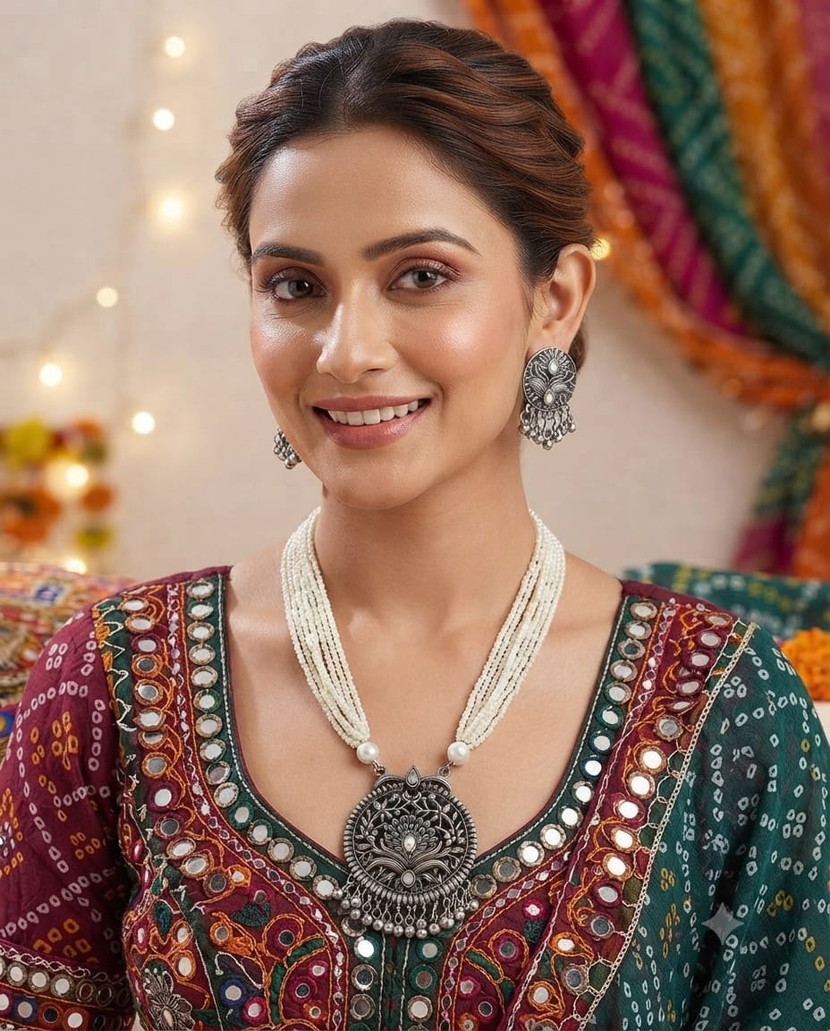 Oxidised Round Motif Necklace Set