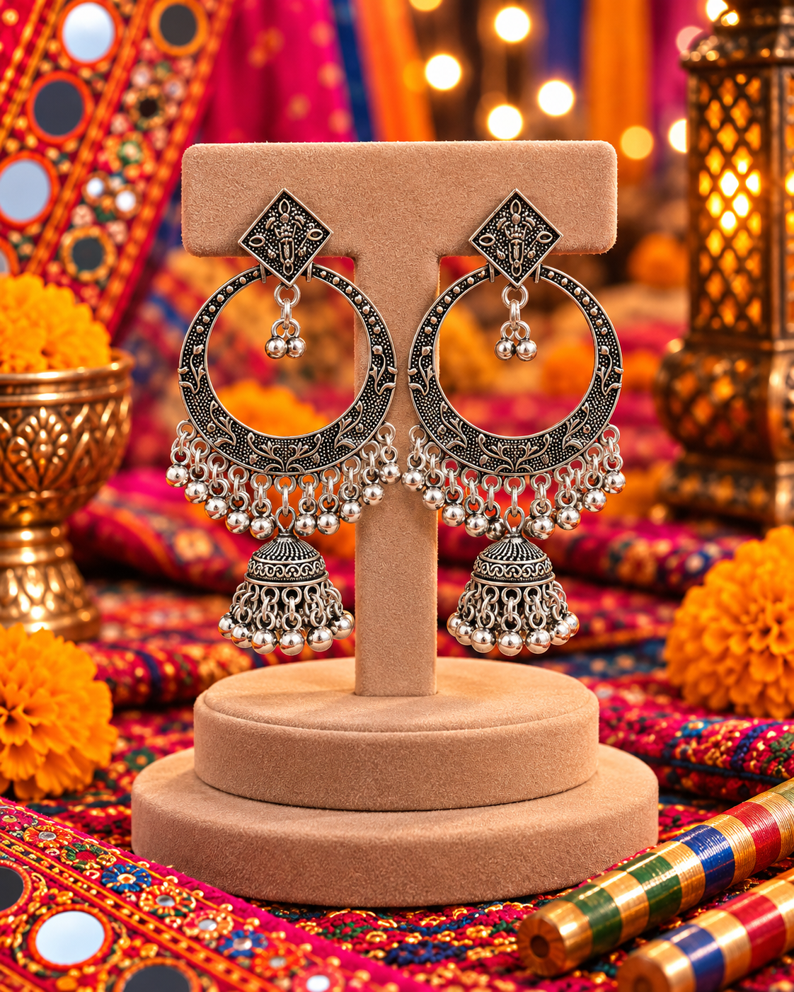 Oxidised Circular Jhumka Earrings